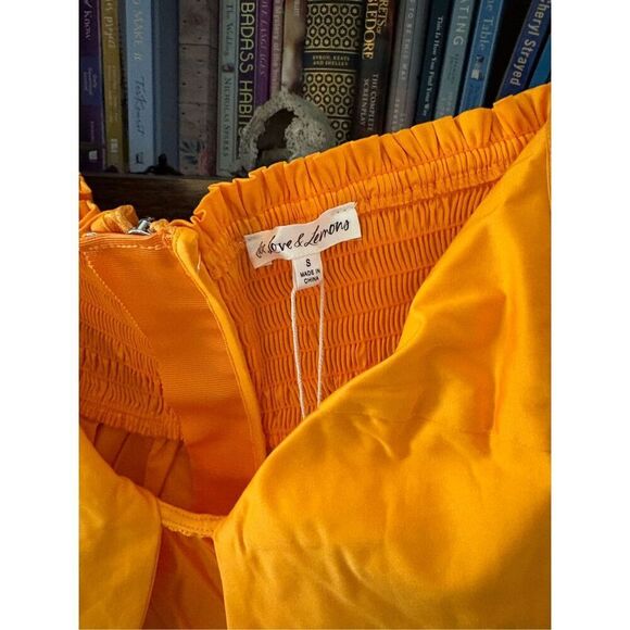 NWT For Love & Lemons Lucia Mini Dress Off the Shoulder Tie Front Orange Small - Picture 7 of 11